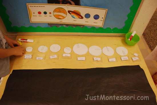 Circles ready to paint can be pre-cut. Older children also enjoy using the Geometric Cabinet circle tray to trace and cut out their own circles. 