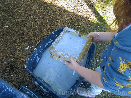 Paper Pulp Scraps Soaking in Water (without blender option)